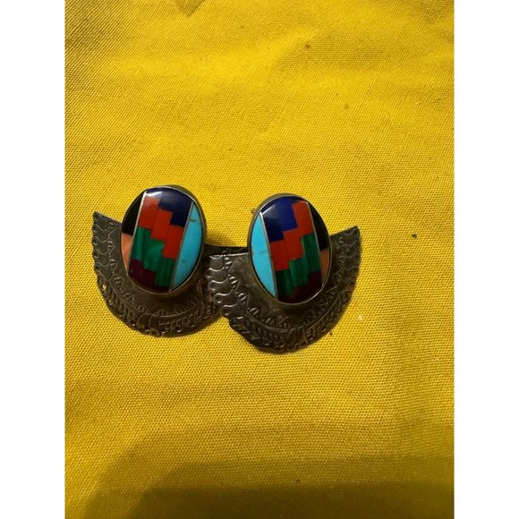 TK Sterling Silver Southwest Earrings Signed Vintage 7.01g - Picture 6 of 8